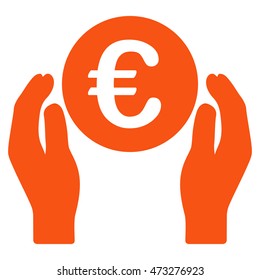 Euro Care Hands icon. Vector style is flat iconic symbol, orange color, white background.