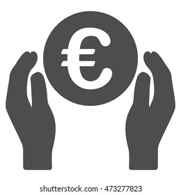 Euro Care Hands icon. Vector style is flat iconic symbol, gray color, white background.