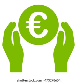 Euro Care Hands icon. Vector style is flat iconic symbol, eco green color, white background.