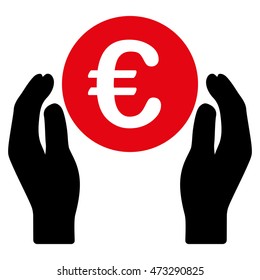 Euro Care Hands icon. Vector style is bicolor flat iconic symbol, intensive red and black colors, white background.