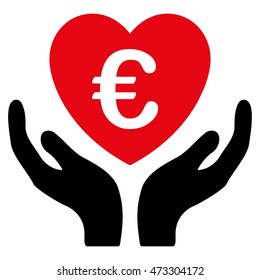 Euro Care Hands icon. Vector style is bicolor flat iconic symbol with rounded angles, intensive red and black colors, white background.