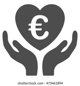 Euro Care Hands icon. Vector style is flat iconic symbol with rounded angles, gray color, white background.