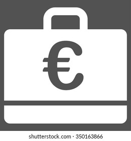 Euro Case vector icon. Style is flat symbol, white color, rounded angles, gray background.