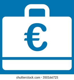 Euro Case vector icon. Style is flat symbol, white color, rounded angles, blue background.