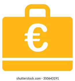 Euro Case vector icon. Style is flat symbol, yellow color, rounded angles, white background.