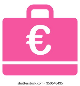 Euro Case vector icon. Style is flat symbol, pink color, rounded angles, white background.