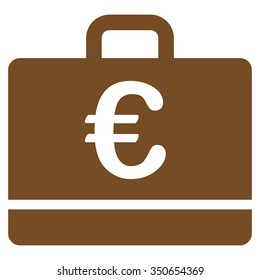 Euro Case vector icon. Style is flat symbol, brown color, rounded angles, white background.