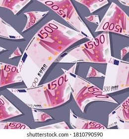 Euro. Cash background. Money pattern. Falling money isolated on gray. 500 Euro bill flying.