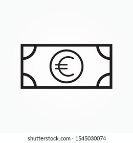 Euro cash from Euro Banking Icon Set. Vector style: flat, black symbol, rounded angles, light gray background.