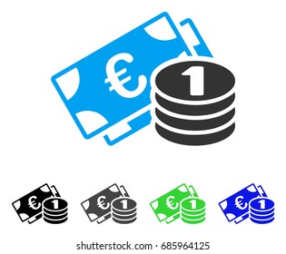 Euro Cash flat vector icon. Colored euro cash gray, black, blue, green pictogram variants. Flat icon style for web design.