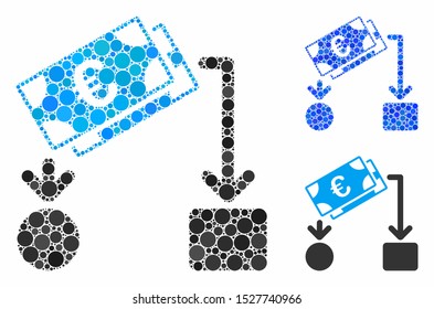 Euro cash flow composition of circle elements in various sizes and color tones, based on Euro cash flow icon. Vector circle elements are united into blue illustration.