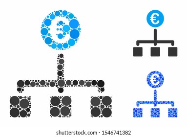 Euro cash flow composition of filled circles in different sizes and shades, based on Euro cash flow icon. Vector random circles are composed into blue composition.