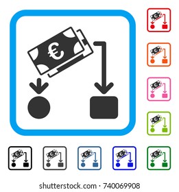 Euro Cash Flow icon. Flat gray pictogram symbol inside a light blue rounded frame. Black, gray, green, blue, red, orange color additional versions of Euro Cash Flow vector.