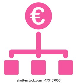 Euro Cash Flow icon. Vector style is flat iconic symbol with rounded angles, pink color, white background.