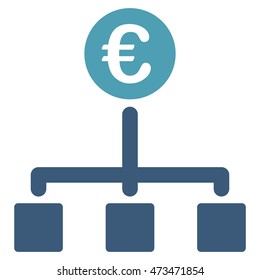 Euro Cash Flow icon. Vector style is bicolor flat iconic symbol with rounded angles, cyan and blue colors, white background.