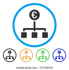 Euro Cash Flow icon. Vector illustration style is a flat iconic euro cash flow gray rounded symbol inside light blue circle with black, green, blue, yellow color versions.