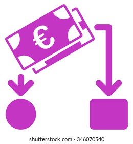 Euro Cash Flow vector icon. Style is flat symbol, violet color, rounded angles, white background.