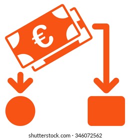 Euro Cash Flow vector icon. Style is flat symbol, orange color, rounded angles, white background.