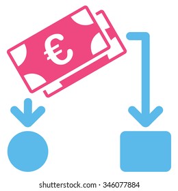 Euro Cash Flow vector icon. Style is bicolor flat symbol, pink and blue colors, rounded angles, white background.