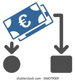 Euro Cash Flow vector icon. Style is bicolor flat symbol, cobalt and gray colors, rounded angles, white background.