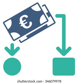 Euro Cash Flow vector icon. Style is bicolor flat symbol, cobalt and cyan colors, rounded angles, white background.