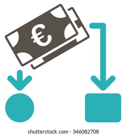 Euro Cash Flow vector icon. Style is bicolor flat symbol, grey and cyan colors, rounded angles, white background.