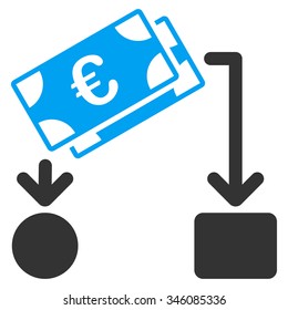 Euro Cash Flow vector icon. Style is bicolor flat symbol, blue and gray colors, rounded angles, white background.