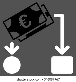 Euro Cash Flow vector icon. Style is bicolor flat symbol, black and white colors, rounded angles, gray background.