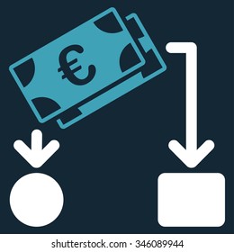 Euro Cash Flow vector icon. Style is bicolor flat symbol, blue and white colors, rounded angles, dark blue background.