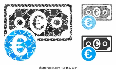 Euro cash money composition of bumpy items in different sizes and color tints, based on Euro cash money icon. Vector humpy items are combined into collage.