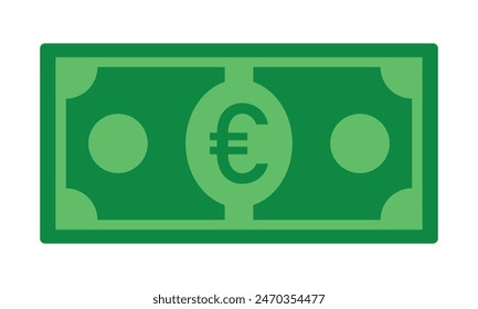 Billete en euros en Ilustración vectorial de color verde. Billete en euros, billete en moneda verde, símbolo de efectivo y dinero. Ilustración vectorial plana.