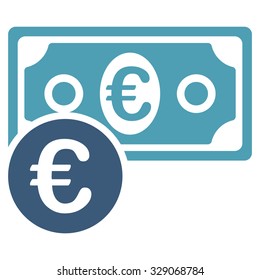 Euro Cash Money vector icon. Style is bicolor flat symbol, cyan and blue colors, rounded angles, white background.