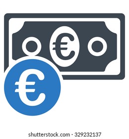 Euro Cash Money vector icon. Style is bicolor flat symbol, smooth blue colors, rounded angles, white background.