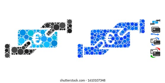 Euro cash payment composition of small circles in different sizes and color tones, based on euro cash payment icon. Vector round dots are grouped into blue composition.