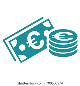 Euro Cash vector icon. Flat soft blue symbol. Pictogram is isolated on a white background. Designed for web and software interfaces.