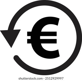 Icono del cashback del euro aislado en el fondo blanco. Icono de reembolso del euro Vector