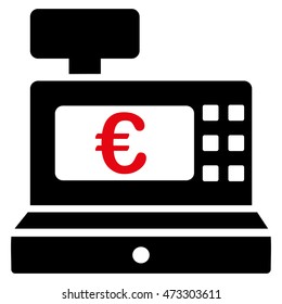 Euro Cashbox icon. Vector style is bicolor flat iconic symbol with rounded angles, intensive red and black colors, white background.