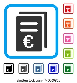 Euro Catalog List icon. Flat gray pictogram symbol inside a light blue rounded square. Black, gray, green, blue, red, orange color variants of Euro Catalog List vector. Designed for web and app UI.