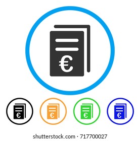 Euro Catalog List icon. Vector illustration style is a flat iconic euro catalog list grey rounded symbol inside light blue circle with black, green, blue, yellow color versions.
