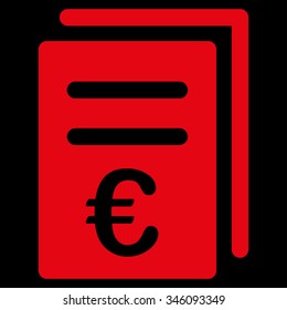Euro Catalog List vector icon. Style is flat symbol, red color, rounded angles, black background.