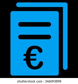 Euro Catalog List vector icon. Style is flat symbol, blue color, rounded angles, black background.