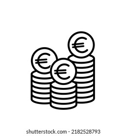 monedas de euro cent stack negro línea vectorial icono, sistema de pago aislado en fondo blanco, pago, dinero simple ilustración