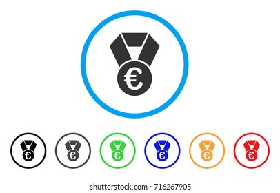 Euro Champion Medal icon. Vector illustration style is a flat iconic euro champion medal gray rounded symbol inside light blue circle with black, gray, green, blue, red, orange color variants.