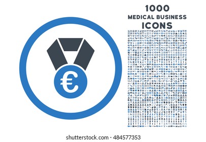 Euro Champion Medal rounded vector bicolor icon with 1000 medical business icons. Set style is flat pictograms, smooth blue colors, white background.