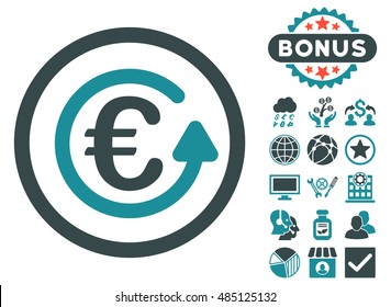 Euro Chargeback icon with bonus images. Vector illustration style is flat iconic bicolor symbols, soft blue colors, white background.