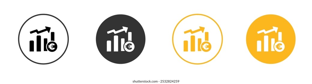 Euro chart icon black and white vector outline sign