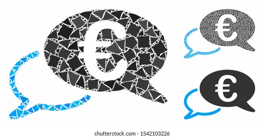 Euro chat composition of unequal parts in different sizes and shades, based on Euro chat icon. Vector tremulant parts are combined into composition. Euro chat icons collage with dotted pattern.