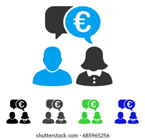 Euro Chat flat vector pictograph. Colored euro chat gray, black, blue, green pictogram versions. Flat icon style for application design.