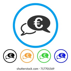 Euro Chat icon. Vector illustration style is a flat iconic euro chat gray rounded symbol inside light blue circle with black, green, blue, yellow color variants.