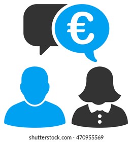 Euro Chat icon. Vector style is bicolor flat iconic symbol with rounded angles, blue and gray colors, white background.